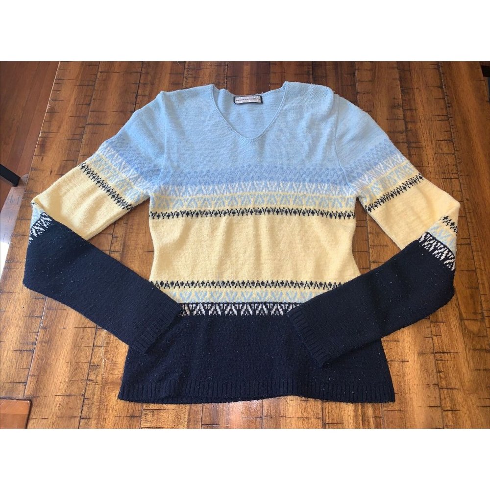 Great American sweater vtg fair aisle Medium womens pullover blue yellow black